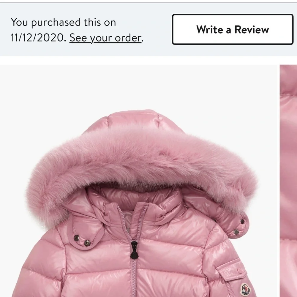 Moncler Kids' Bady Water Resistant Down Puffer Coat w Genuine Fox Fur Trim 10Y